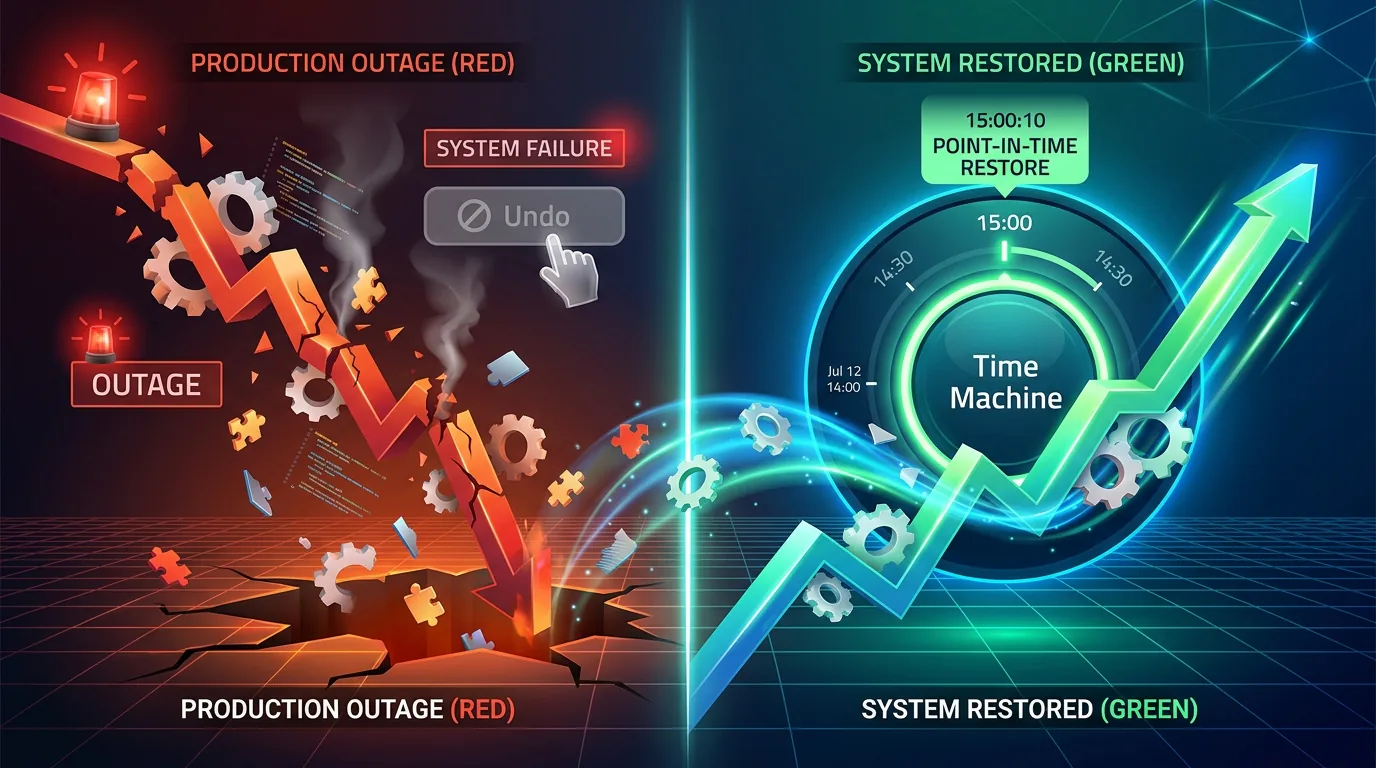 Production outage restored through point-in-time recovery for Genesys Cloud configuration.