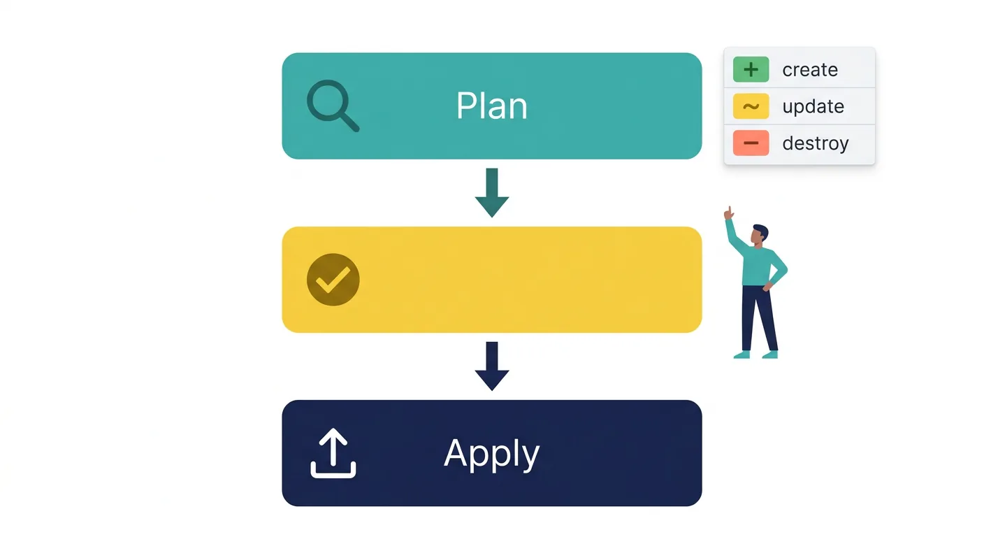 Terraform plan and apply workflow diagram showing create, update, and destroy actions before changes reach Genesys Cloud